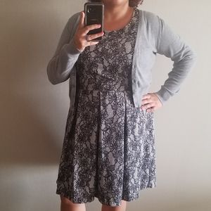 Lace print black and white skater dress